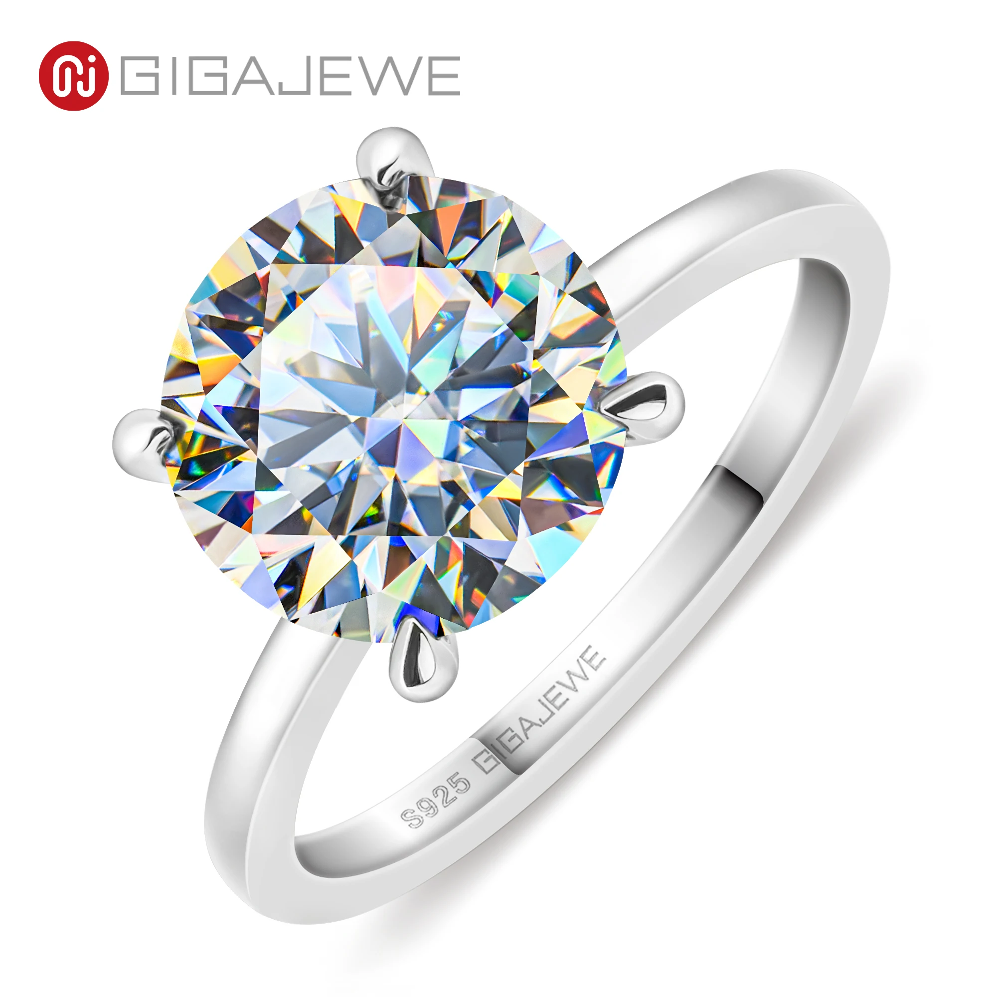 GIGAJEWE 4.0CT Moissanite Jewelry Ring Round Cut Charm Choice 18K Gold Plated 925 Silver Diamond Test Passed Gift for Women