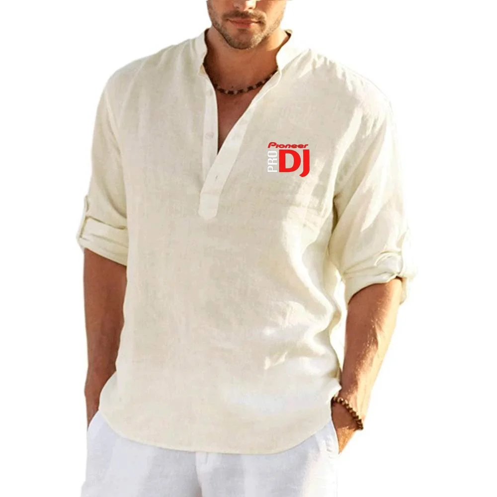 Youth Men Tshirt Goldwing DJ Pioneer PRO Breathable Linho Blouse Mens Apparel100% Cotton Linen Long-Sleeve Shirts size S-4XL