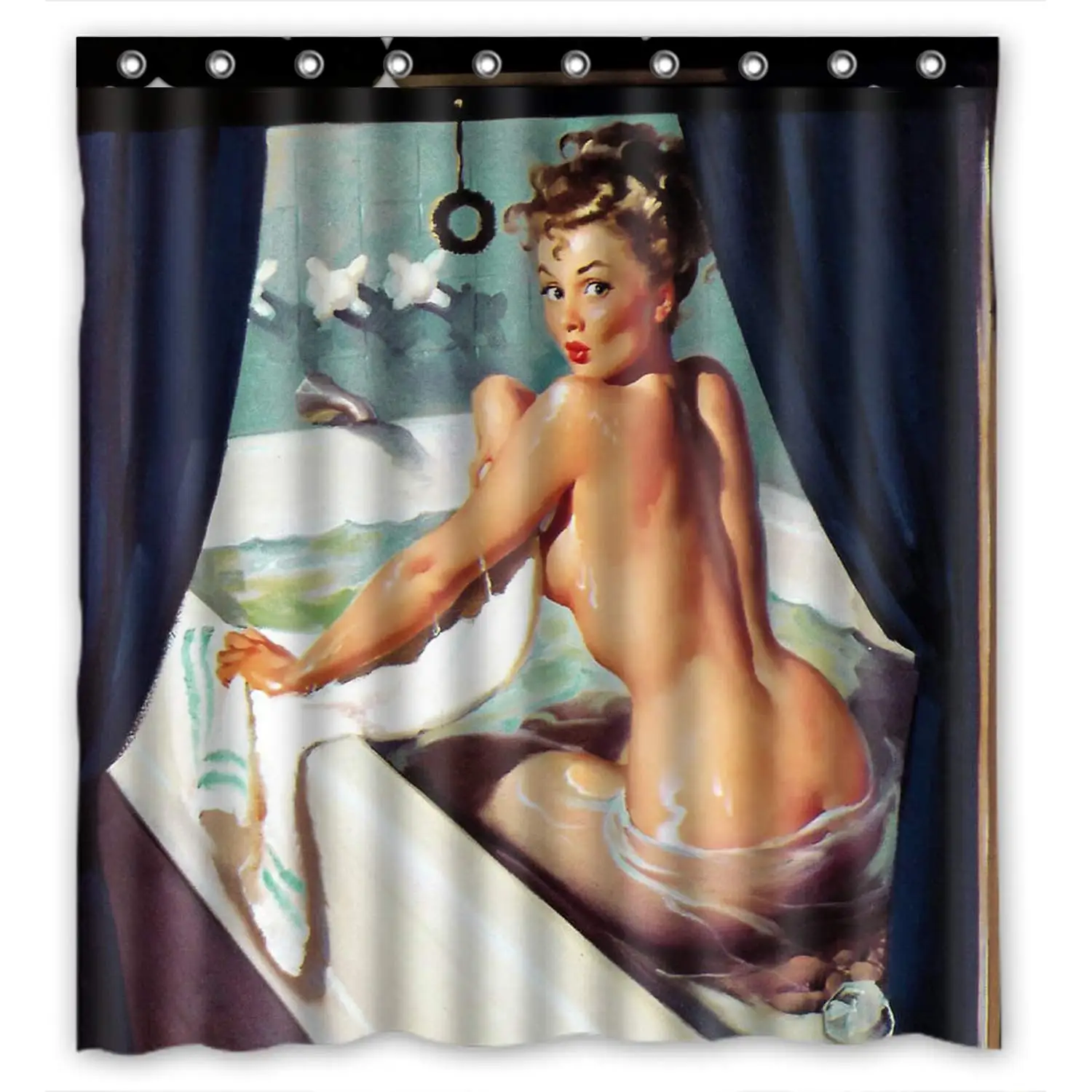 

Sexy Vintage Retro Pin-up Lady Waterproof Polyester Bath Shower Curtain Size 66x72 Inch