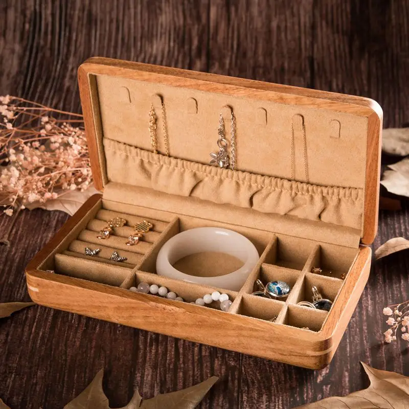 

Деревянная шкатулка для драгоценностей, роскошная коробка для хранения в стиле ретро, женский браслет, серьги, ожерелье, коробки для хранения колец, дорожная витрина для ювелирных изделий