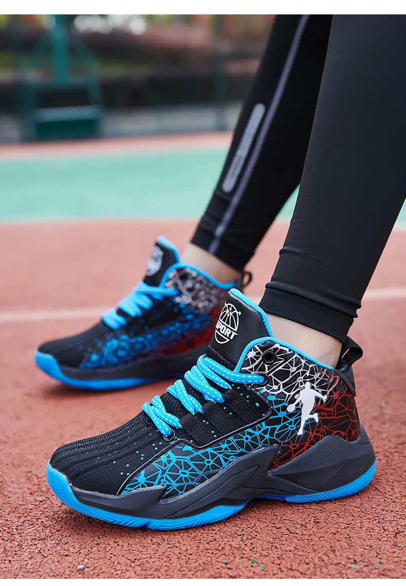Kinder-Basketballschuhe, rutschfest, atmungsaktiv, Basketball-Trainings-Sneaker, Schnür-Basketballstiefel für Jungen und Mädchen, Sportschuhe – Detail 11