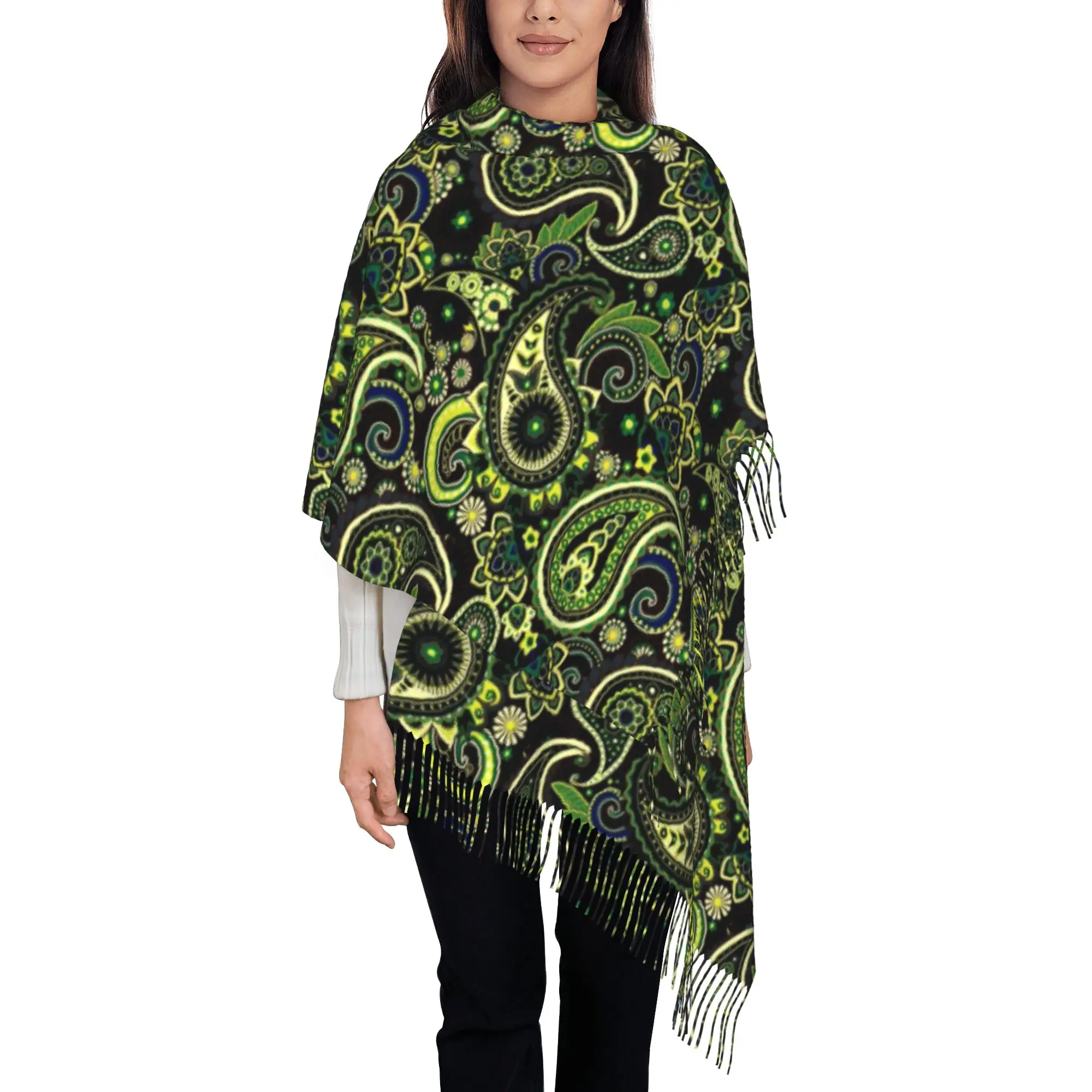 

Custom Ladies Long Bandana Paisley Print Scarves Women Winter Thick Warm Tassel Shawl Wrap Scarf
