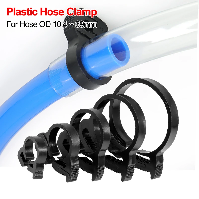 5pcs Plastic Hose Clamps Black 10.4mm ~ 69mm Spring Cramp Fuel Air Tube Fitting Fastening Buckles Use To Water Pipe Strong Clip
