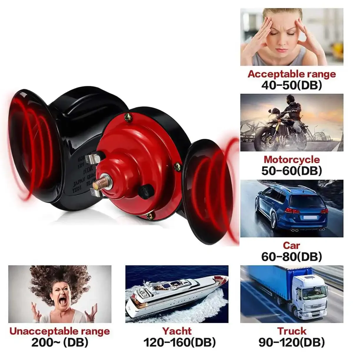 2PCS for Motorcycle Car Truck SUV Boat Waterproof 12V 300DB Universal Loud Car Horn Electric Snail Train Horn Super Loud Horns