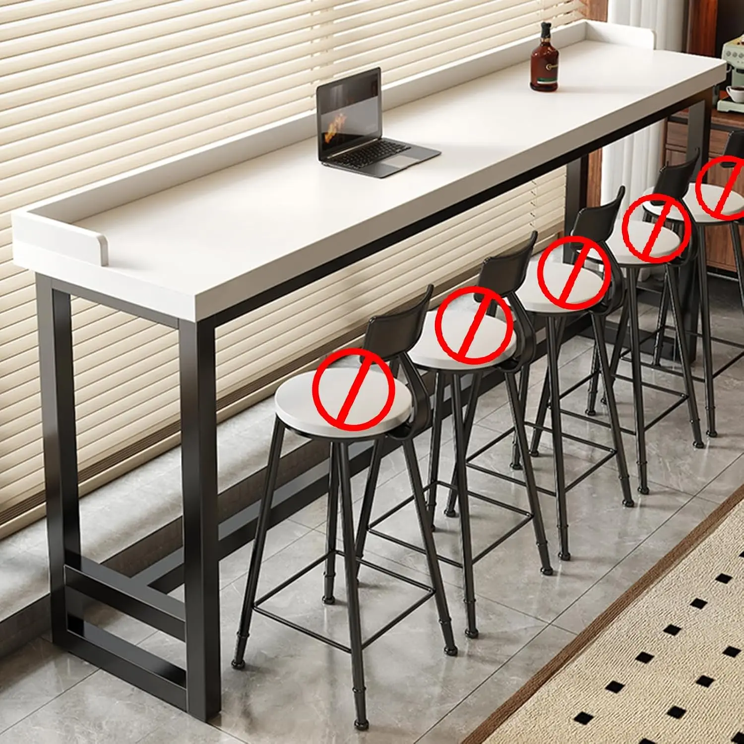 

Tall Bar Height Dining Table for Kitchen or Cafe, Long Narrow Pub Counter with Metal Frame, High Top Breakfast, Customized