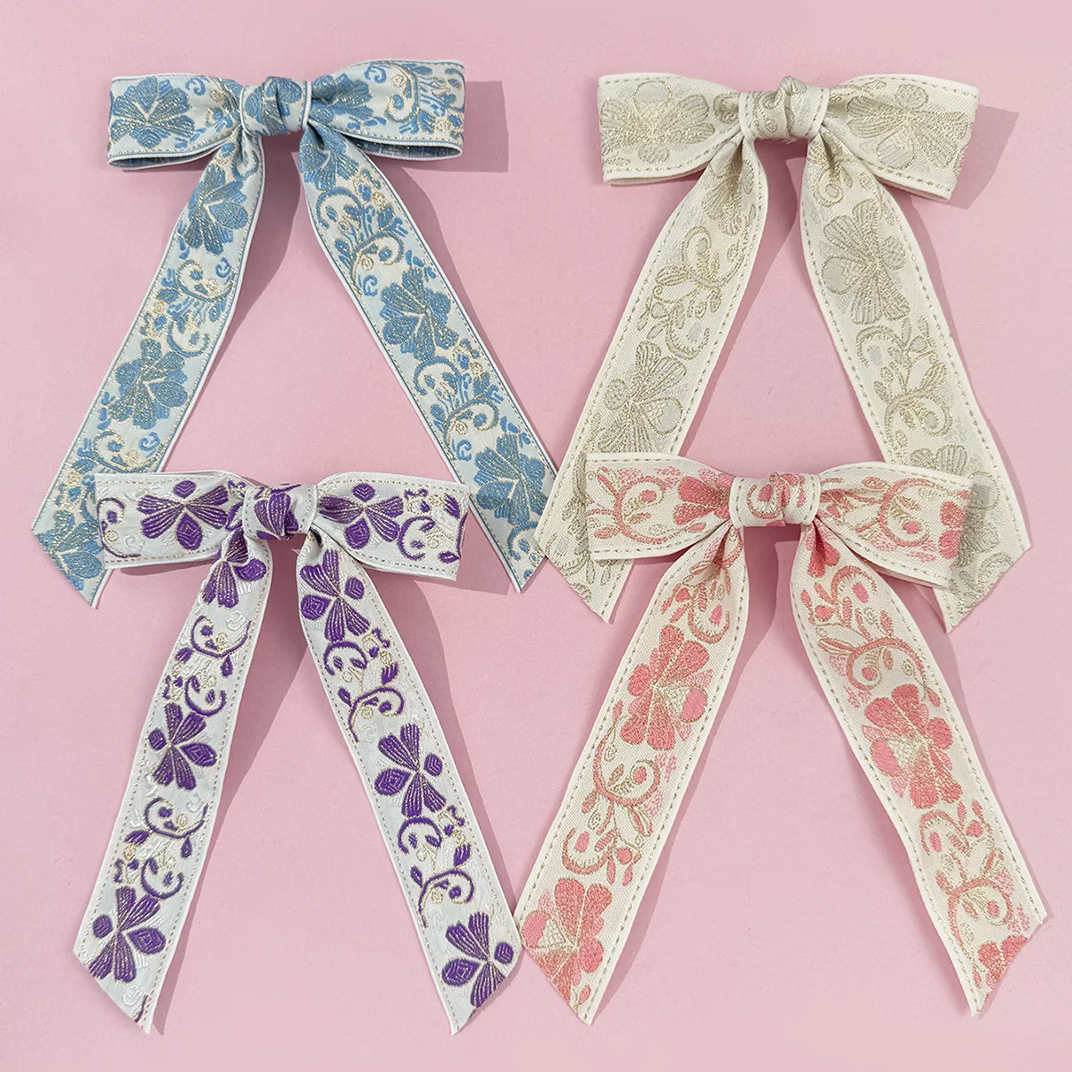 

2025 Bohemian Vintage Flower Embroidery Bow Hair Clip for Women Elegant Versatile Rear Hair Accessories