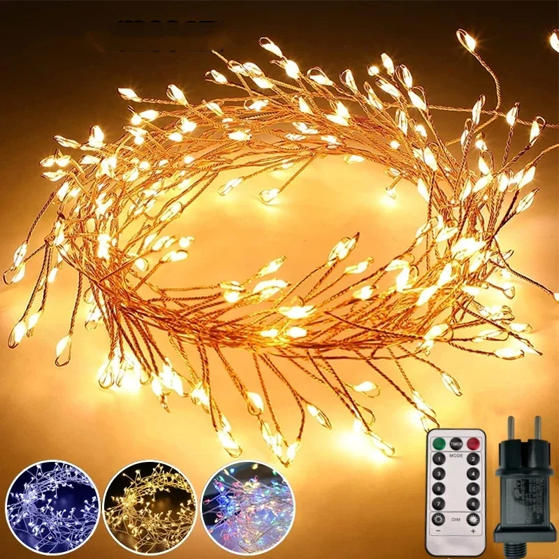 Firecrackers Cluster Garland Fairy Lights Copper Wire Remote Control LED String Lights Wedding Party Christmas Room Decorations