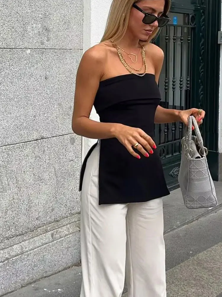 HH Women\'s Summer Strapless Corset Side Zipper Tube Tops Elegant Solid Vintage Off Shoulder Lady Sexy Backless Bustiers Top