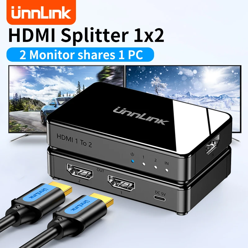 Unnlink 4K HDMI-compatible Splitter 1x2 Switch Video Distributor Dual Display for PS4/5 TV Box PC Projector Laptop Capture Card