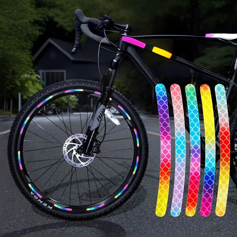 Juego de 20 Pegatinas Reflectantes de Arcoíris para Ruedas de Bicicleta, Pegatinas Luminosas Láser para Coche y Motocicleta, Advertencia de Seguridad Nocturna