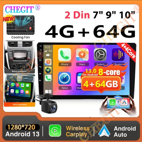 2Din 카 라디오 7/9/10 범용 안드로이드 13 오토라디오 64G GPS BT 카 오디오 카플레이 멀티미디어 플레이어 (현대, 닛산, 도요타용)