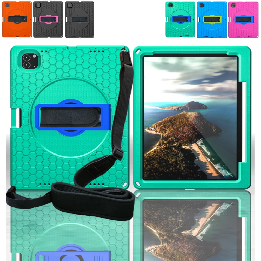 

Kids EVA Case for iPad Pro 12.9 6th 5nd 4nd 3nd Gen 12.9 inch 12.9" Stand Shockproof Tablet Cover With Pen Slot & Shoulder Strap