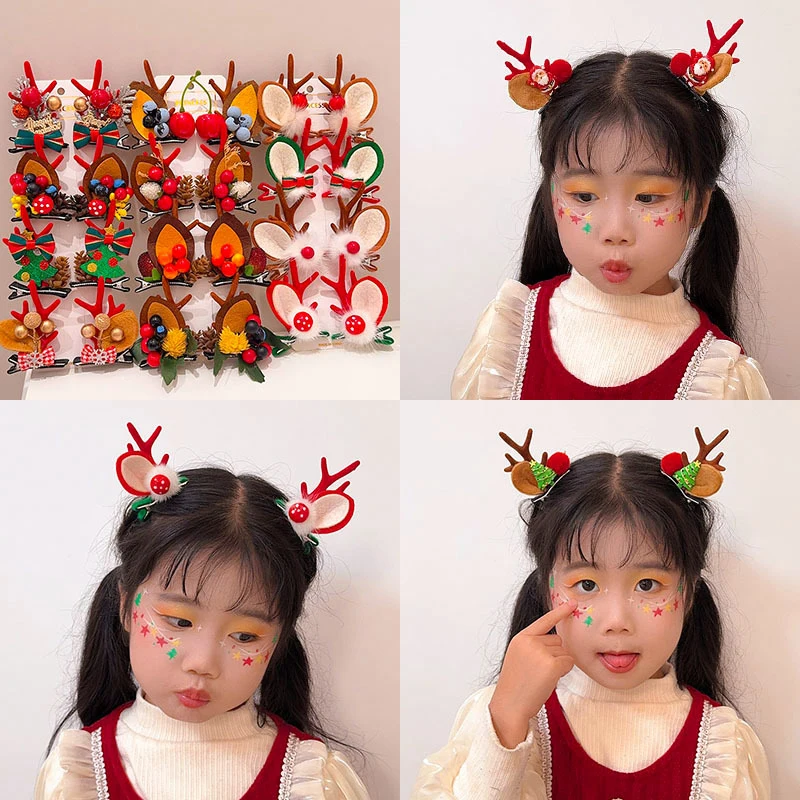 1 Pair Merry Christmas Hairclips Christmas Elk Horn Hair Clip Deer Horn Bell Headband Girl Gifts Happy New Year Party Dress Up