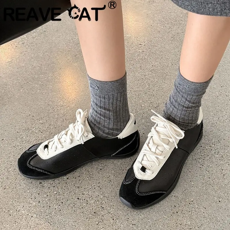 

Женские тренировочные кроссовки REAVE CAT из натуральной кожи коричневого цвета, на шнуровке, разноцветные, повседневные, нескользящие, спортивная обувь, большие размеры до 40