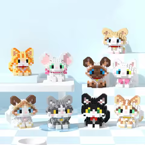 Pet Dog Animal Cat Building Blocks Border-Collie Corgi Schnauzer Small Micro Bricks Ragdoll Siamese Devon Rex Shorthair Brick