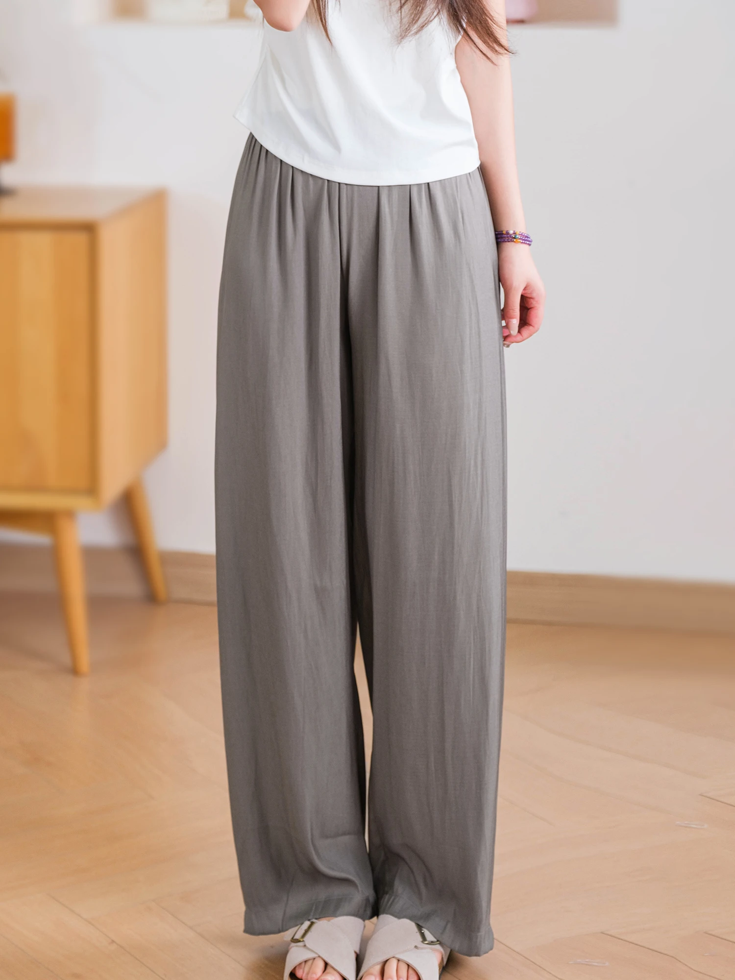 Functional Mosquito-Resistant Casual Pants Elastic Waist Smooth Draping Polyester Fiber Skin-Friendly Breathable Ladies' Stra...