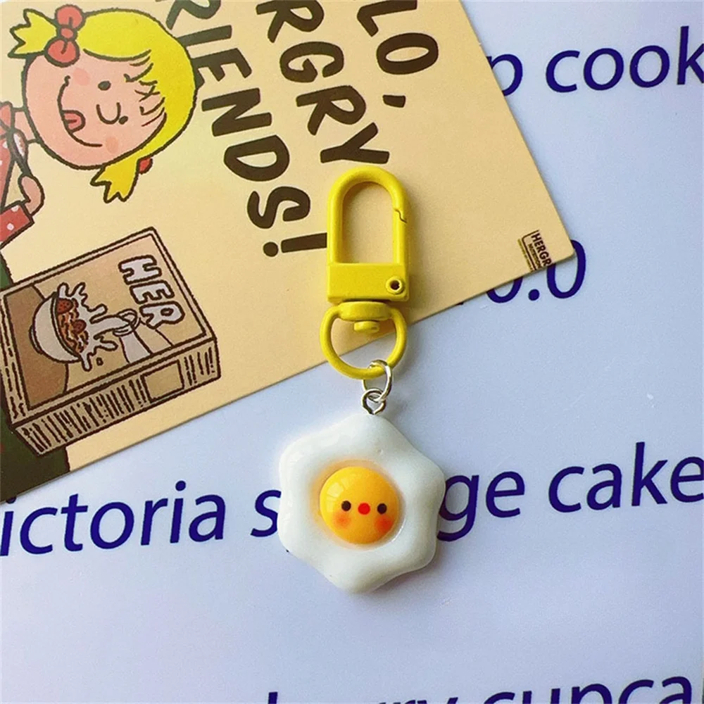 Cute Food Keychain Resin Egg Cheese Keyring Funny Key Holder Bag Pendant for Women Men Jewelry Accessories Gift