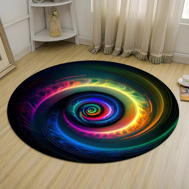 Spiral Rug, Round Rug Spectral Rug Rainbow Rug Illusion Rug Modern Neon Art Living Room Rug Colorful Rug Floor Rug Area Rug Rug