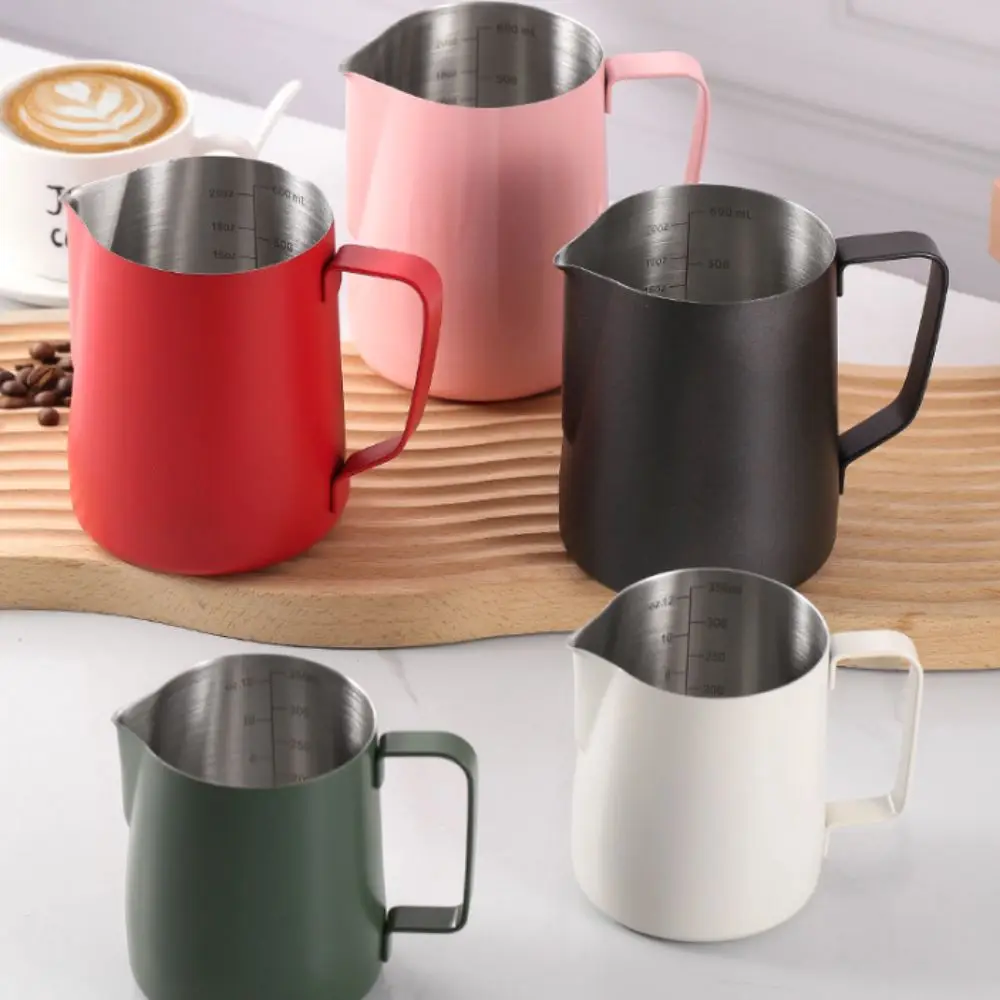 Stainless Steel Coffee Milk Frothing Pitcher 350/600ml V Shape Spout Latte Art Cup with Scale Rust-proof Milk Frother Jug