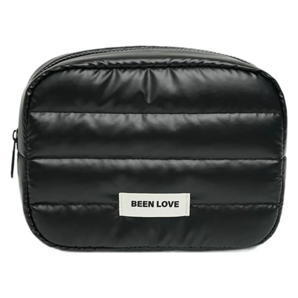 Portable Down Puffy Makeup Bag Large Capacity Solid Color Travel Quilted Toiletry Bag Zipper Fluffy Skincare Storage Bag