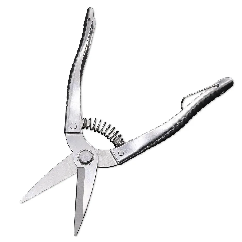 Straight Head All Stainless Steel Blade Household Pruning Shears Powerful Fruit Garden Scissors with Automatic Return Spring
