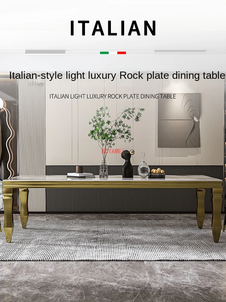 rock plate dining table Pandora large family dining table villa marble rectangular dining table and chair combination