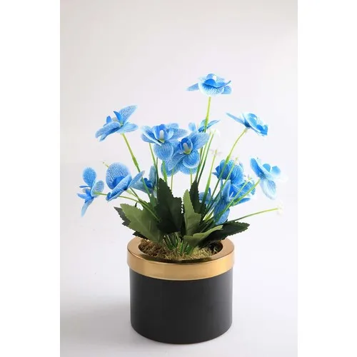 Kibrithane Flower Artificial Flower Metal Flower Pot Mini Blue Fabric Orchid KC00200796