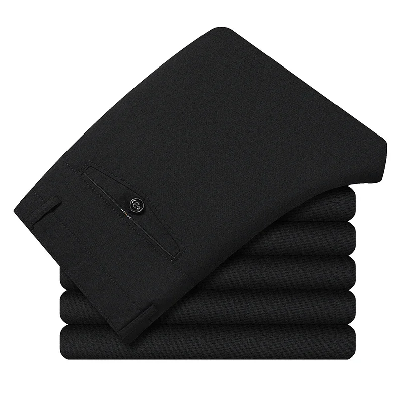 Mens Casual Straight Fit Full Length Heather Linen Blend Trousers Single Button Back Pocket Zipper Skin Wrinkle Pants For Male