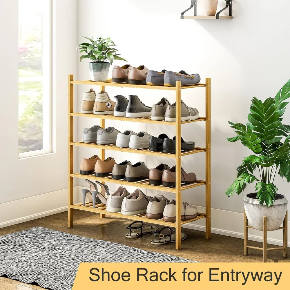 

5-Tier Bamboo Shoe Rack for Entryway, Stackable | Heavy Duty,Multi-Function,Free Standing Shoe Racks for Bedroom Hallway Closet
