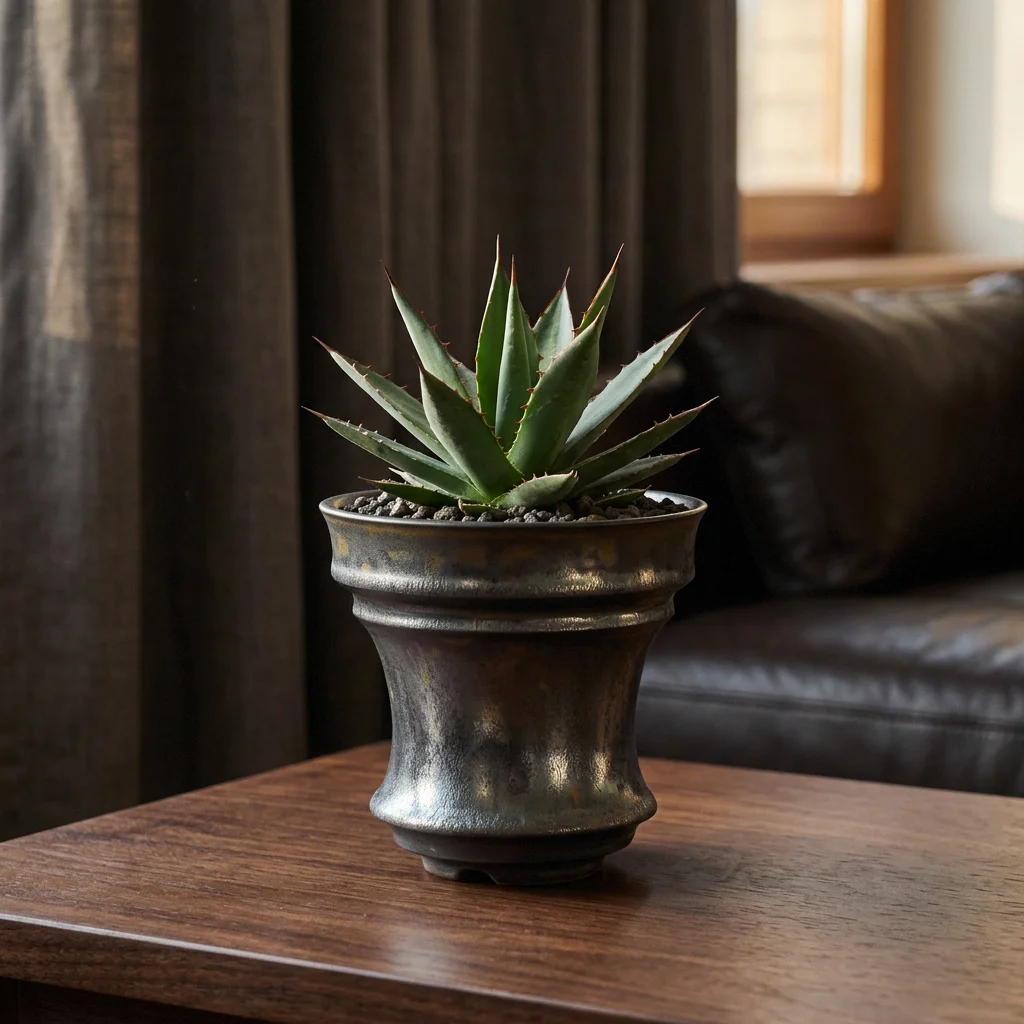 Handmade Ceramic Waisted Caudex Plant Pot Matte Metallic Glaze for Agave Cactus Dioscorea Elephantipes & Succulents