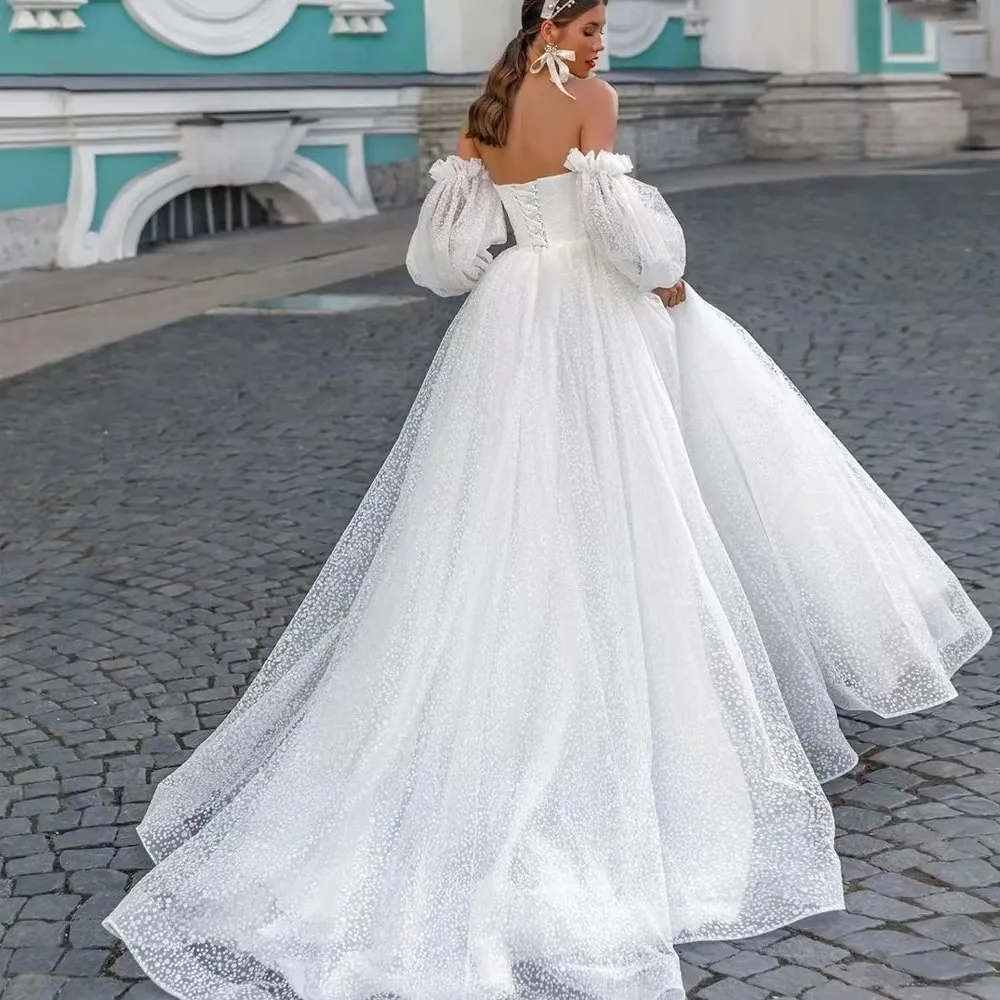 Robe de mariée à manches bouffantes, sexy, dos nu, à lacets, personnalisée