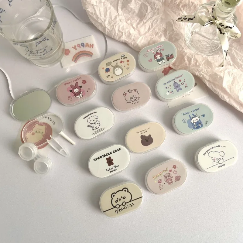 

Симпатичный стильный чехол для контактных линз с зеркалом, небольшой портативный погружной комплект для хранения, мини-контейнер для ухода за контактами