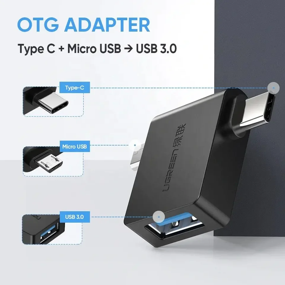 Ugreen 2 in 1 OTG Adapter Micro USB to USB Adapter Type-C to USB3.0 Adapter