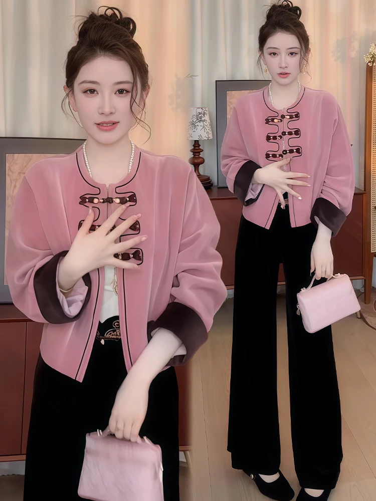 

Ele костюм-двойка, женский пригородный наряд, корейские широкие брюки, повседневный комплект Faion, дышащий хлопковый комплект среднего веса