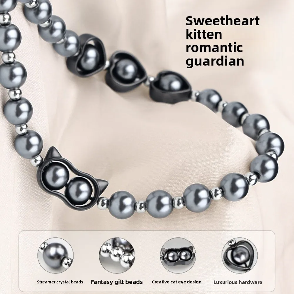 عين القط مطرز الهاتف الحبل شريط للرسغ اليدوية اللؤلؤ سلسلة هواتف مكافحة فقدان الرافعة الملونة الهاتف المحمول سحر ملحقات الهاتف