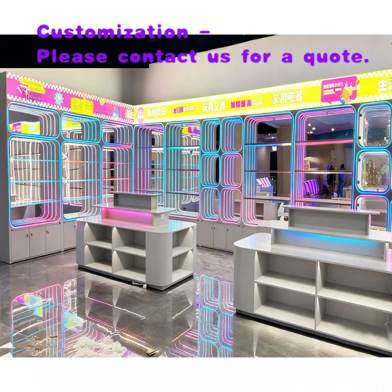 custom.Custom Video Game Animation City Shop Toy Display Cabinet Hand-held Points Exchange Shelf Neon Lighti