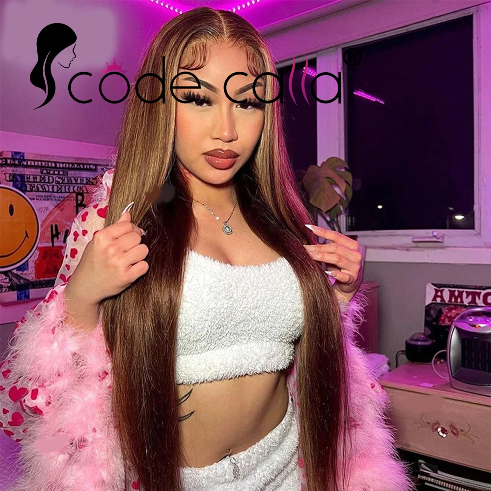 Bone Straight Highlight Lace Front Human Hair 4/27 Ombre 13x4 Lace Frontal Wigs 13x4 Honey Blonde Colored Wigs for Women 180%