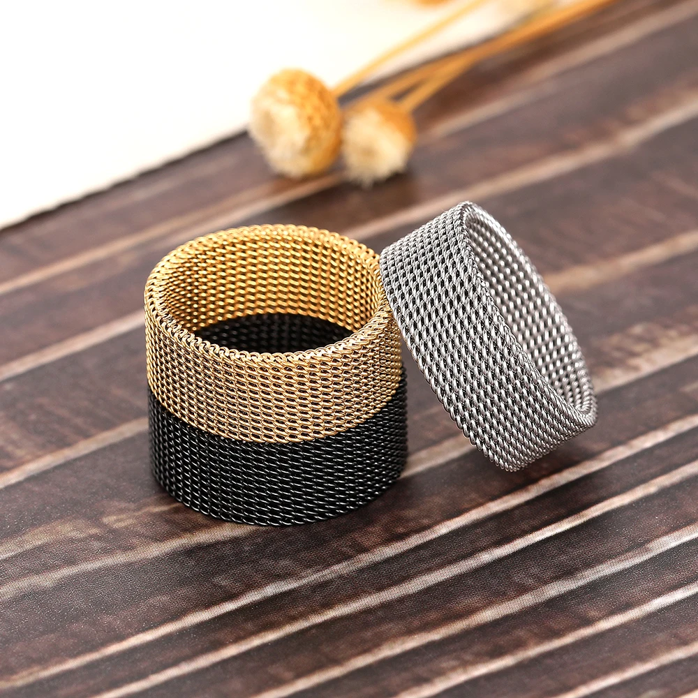Huitan Luxury Fashion Ring Titanium Couple Ring Mesh Accessories Women's and Men's Jewelry Wedding Gift
