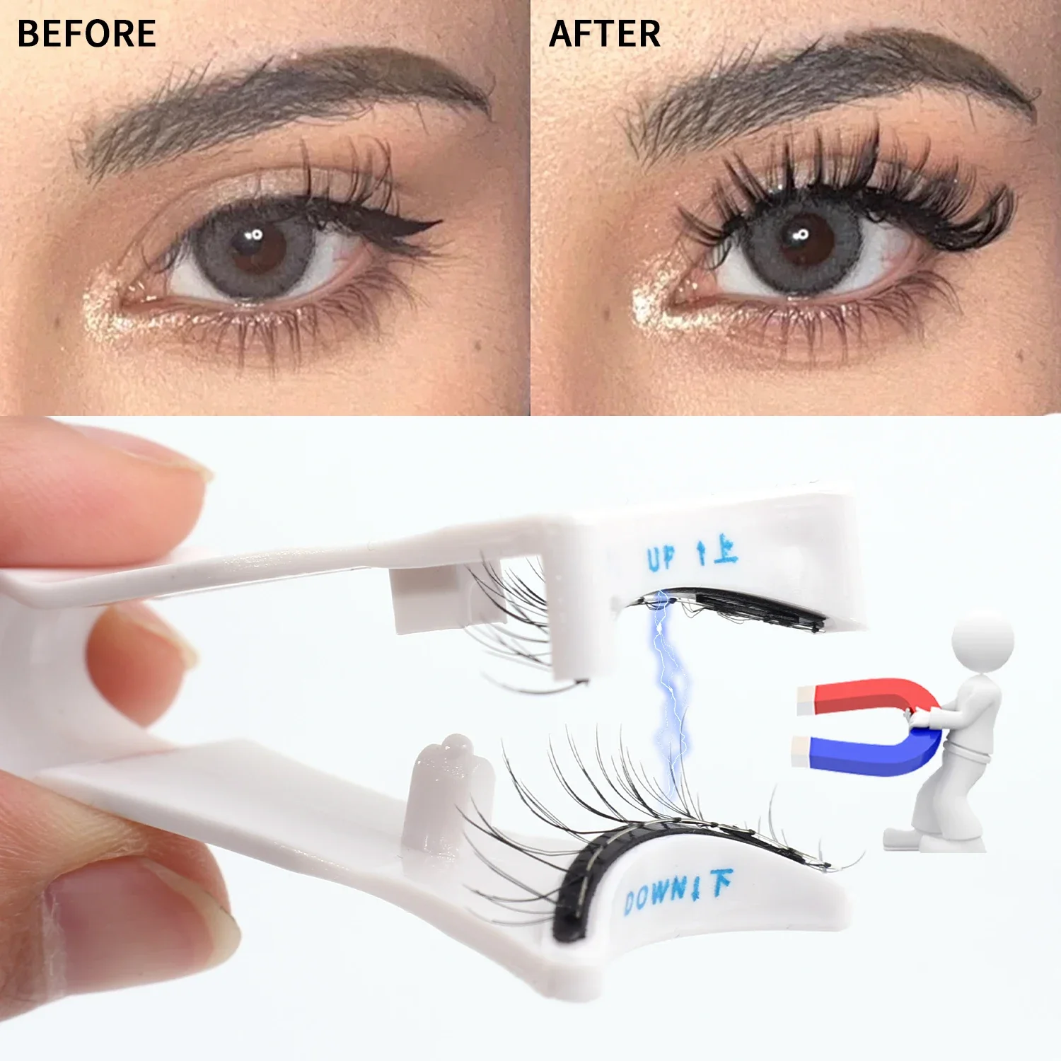 3D Magnetic False Eyelashes Set Reusable Magnetic Integrated Eye Lashes Curler Long Lasting Natural Eyelash Extension Supplies