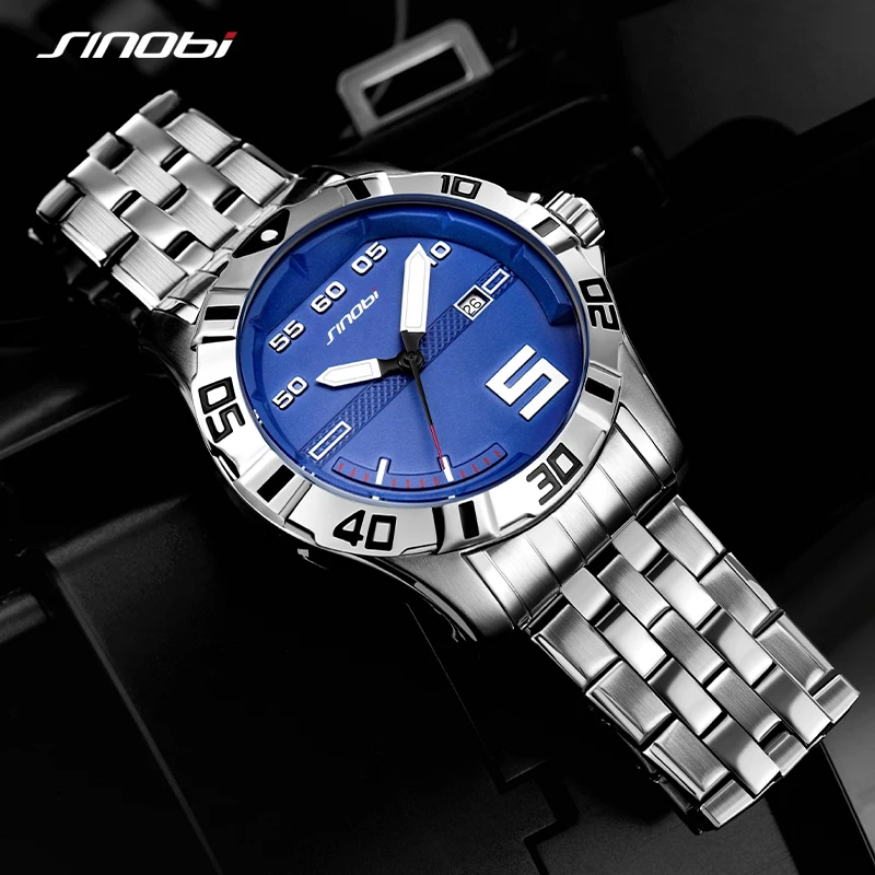 SINOBI Top Luxury Waterproof Mens Sports Wristwatches Auto Date Brand Clock Luminous Hands Geneva Quartz Calender Watch Relogio