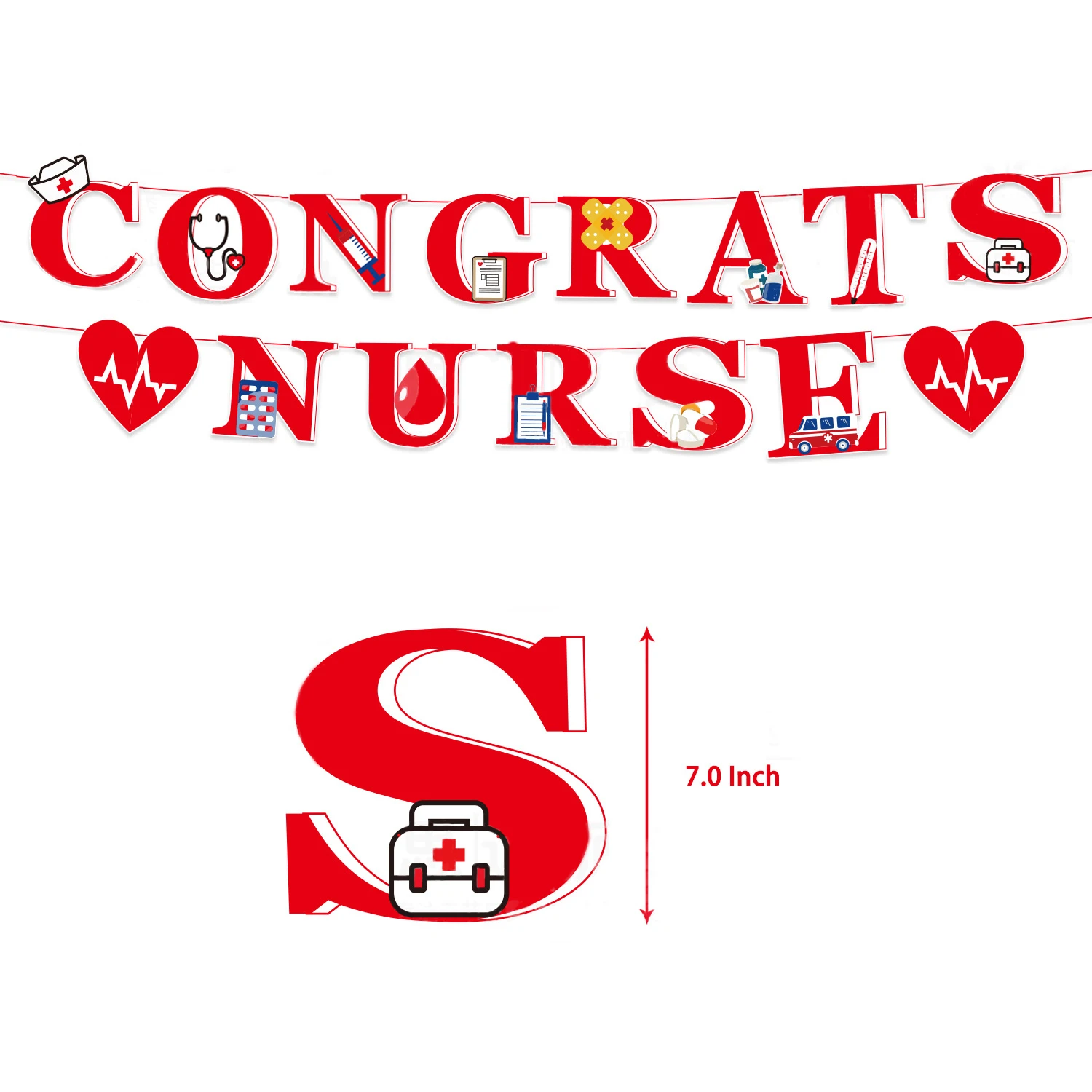 Graduation Nurses and Doctors Theme Party Garland, Swirl Balloon Decoration, Congrats Nurse Banner, Cake Topper Supplies