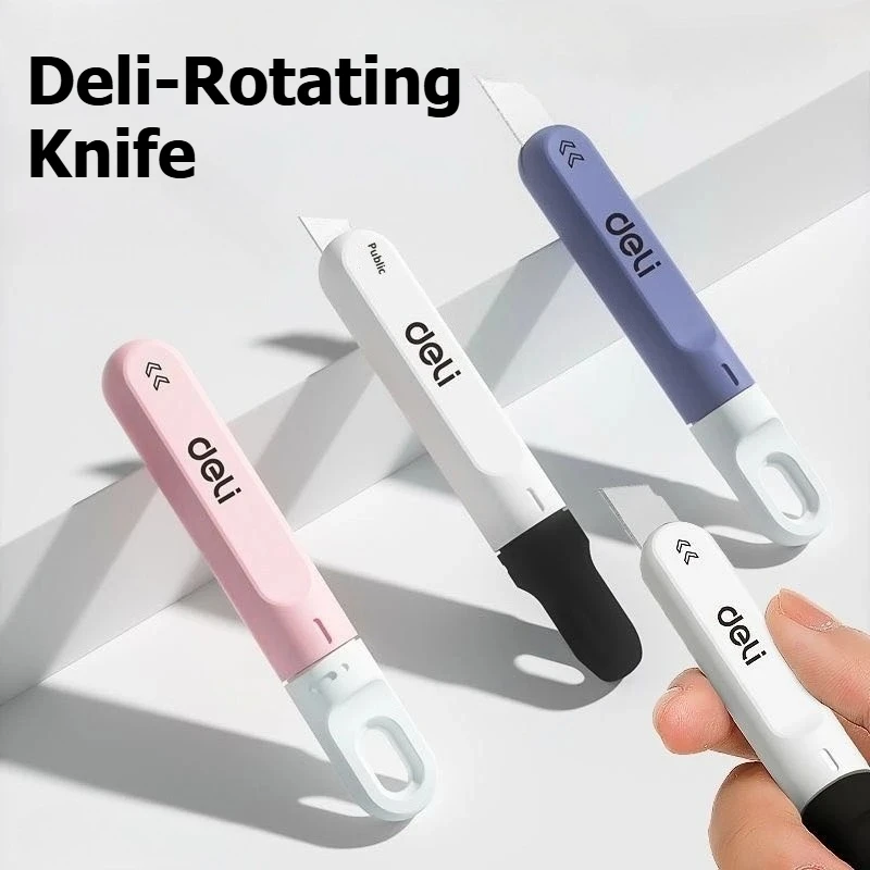 Deli Utility Knife Tools Rotating Portable Unpack Express Paper Cutter Student School Office Stationery Cutting Supplies