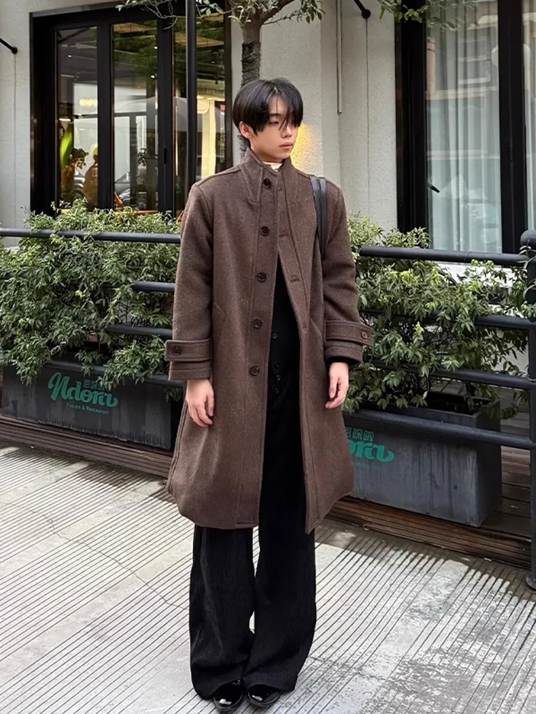 

Caramel Retro Long Over-Knee Woolen Men's Winter Heavyweight Stand Collar Coat High-End Commuter Sle Faionable Youth