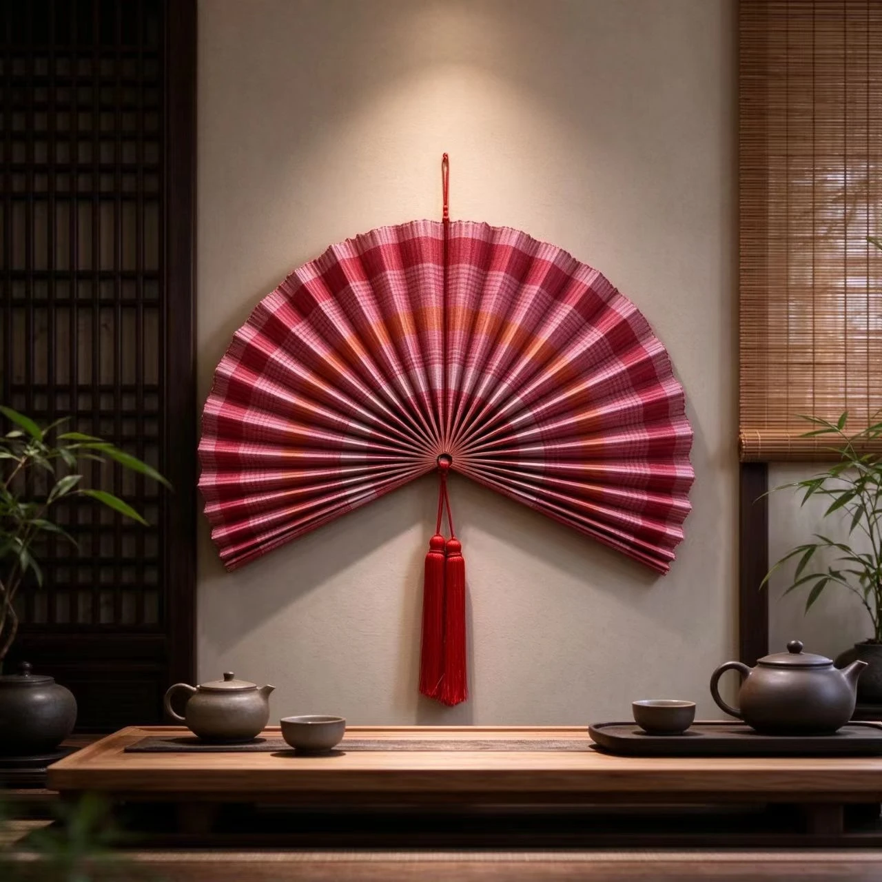 `Handcrafted Bamboo Wall Decor Fan with Tassel, Large Oriental Hanging Fan, New Chinese Style Home Wall Art`