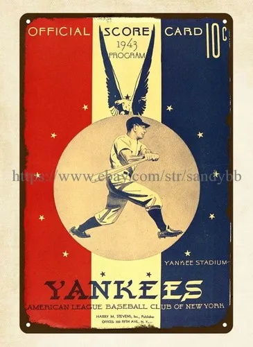 art work wall baseball 1943  Scorecard & metal tin sign