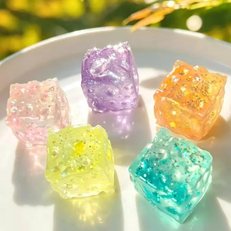3.5cm Glitter Cheese Ice Cube Mochi Squeeze Toy Decompression Cube Stress Relief Fidget Toys Slow Rebound Party Favors