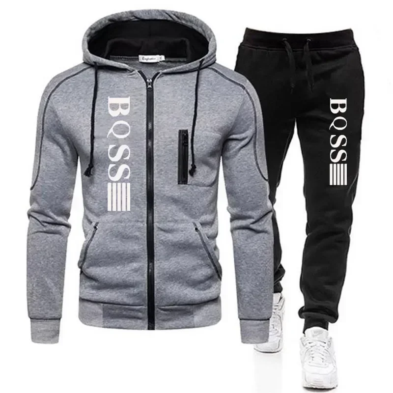 Mode Sporta nzug 2024 Herbst/Winter neue Herren Zip-Up Cardigan Jacke Jogging hose gestreifte Fitness Jogging 2-teiliges Set