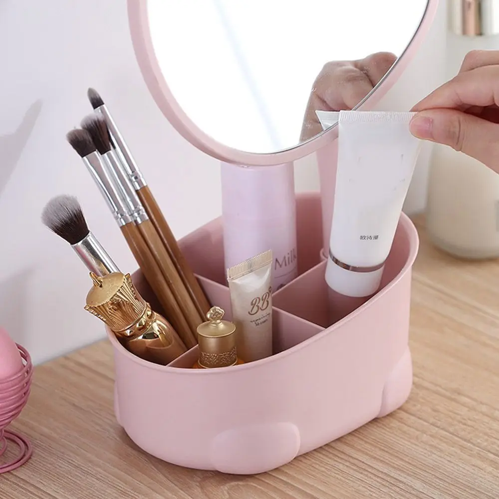 Light Luxury Desktop Storage Box Makeup Mirror High-definition With Folding Stand Desktop Mirror 360 Degree Rotation Dustproof