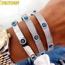 New Iced Out Turkish Evil Eye Bangle Gold Silver Color Cubic Zircon Lucky Hamsa Hand Charm Bracelet Women Fashion Jewelry