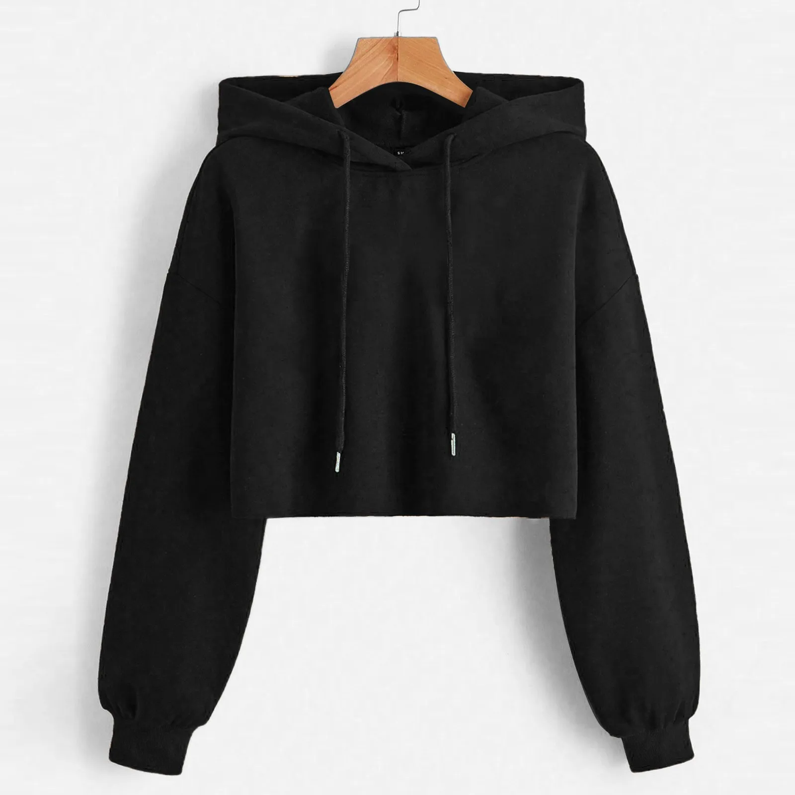 Short Hoodies Women Solid Sweatshirt Tracksuit Long Sleeve Female Crop Top Fashion Korean Clothing Harajuku Hooded Sweatshirt